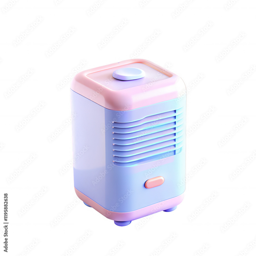 A 3D rendered model of a compact portable fan in pastel pink and blue colors, showcasing a stylish and modern design. A 3D rendered model of a compact portable fan in pastel pink and blue colors, showcasing a stylish and modern design.