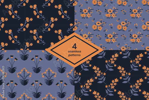 Seamless decorative floral patterns set