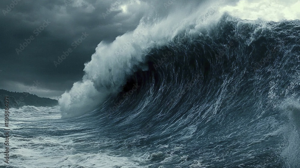 A dramatic shot of stormy waves under a moody gray sky. A dramatic shot of stormy waves under a moody gray sky.