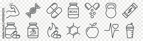 Sport supplements and fitness nutrition outline icon