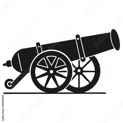 cannon vector silhouette illustration, black cannon icon design, vintage battle weapon silhouette vector, 
isolated historic artillery graphic, revolutionary war symbol illustration  
