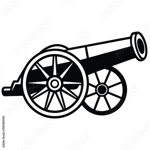 cannon vector silhouette illustration, black cannon icon design, vintage battle weapon silhouette vector, 
isolated historic artillery graphic, revolutionary war symbol illustration  
