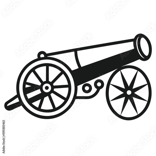 cannon vector silhouette illustration, black cannon icon design, vintage battle weapon silhouette vector, 
isolated historic artillery graphic, revolutionary war symbol illustration  
