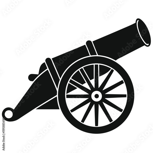 cannon vector silhouette illustration, black cannon icon design, vintage battle weapon silhouette vector, 
isolated historic artillery graphic, revolutionary war symbol illustration  
