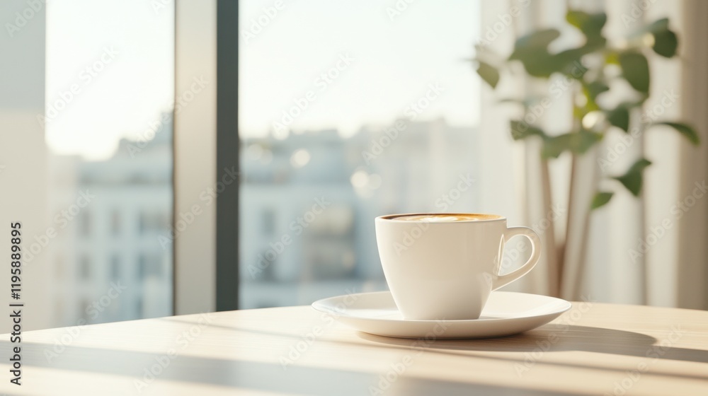 A cinematic illustration of a steaming cup of cappuccino on a table by a window, capturing a serene morning ambiance with soft natural light and a blurred cityscape view. A cinematic illustration of a steaming cup of cappuccino on a table by a window, capturing a serene morning ambiance with soft natural light and a blurred cityscape view.