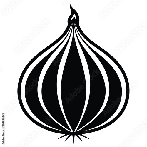 onion black silhouette vector illustration, vegetable graphic design element, isolated organic onion symbol, 
healthy food outline icon, vegan agriculture vector art  
