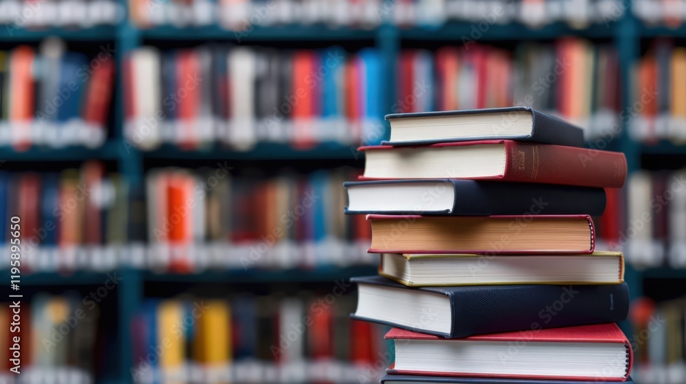 A stack of books on top of each other in a library A stack of books on top of each other in a library