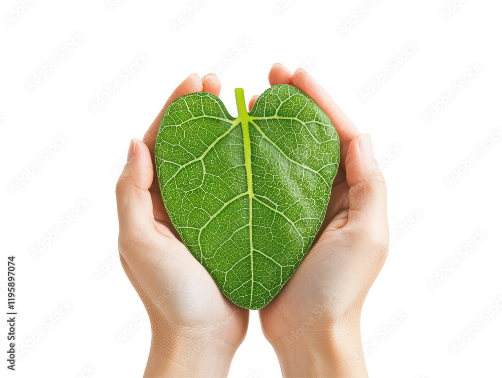 Isolated Hands Holding a Green Heart Leaf Isolated Hands Holding a Green Heart Leaf