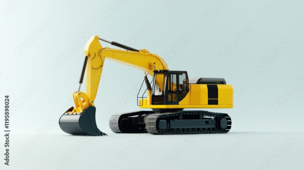 A high-resolution image of a yellow excavator on a white background, showcasing detailed features in a cinematic 8k style. A high-resolution image of a yellow excavator on a white background, showcasing detailed features in a cinematic 8k style.