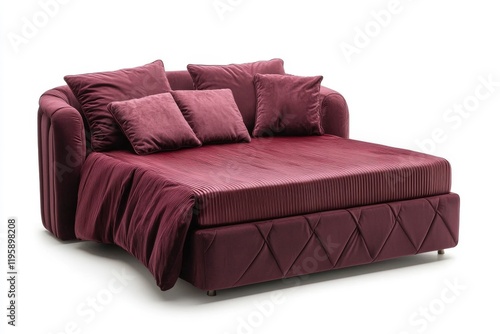 Burgundy Velvet Bed with Tufted Base photo