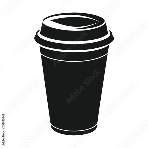 paper coffee cup with lid silhouette icon illustration, disposable coffee cup design, hot drink vector symbol, 
takeaway cup graphic, isolated container outline, morning cafes logo  
