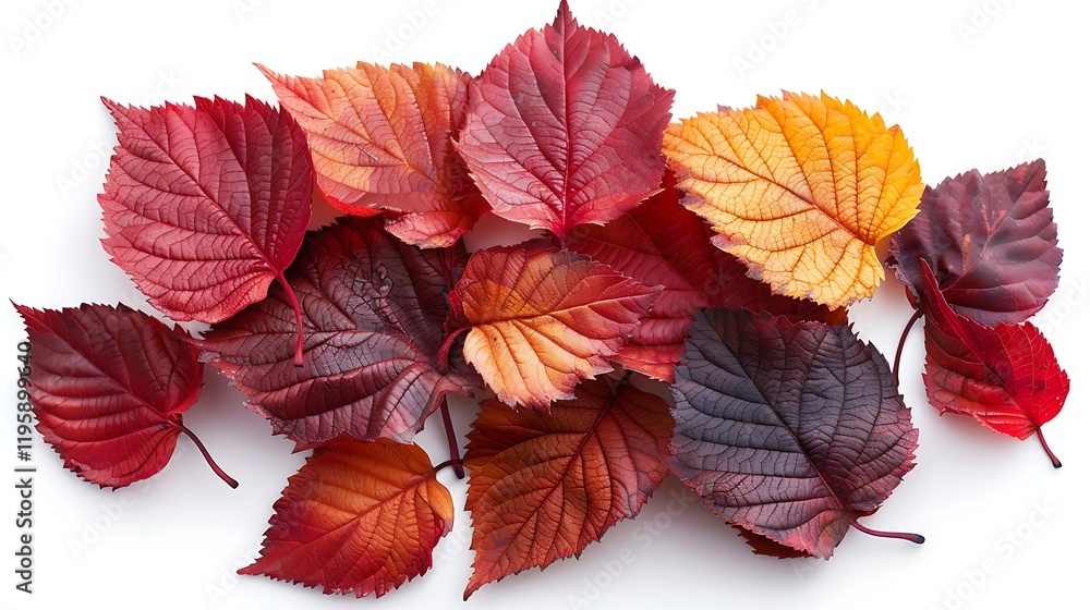A cluster of red autumn leaves, isolated on a white background