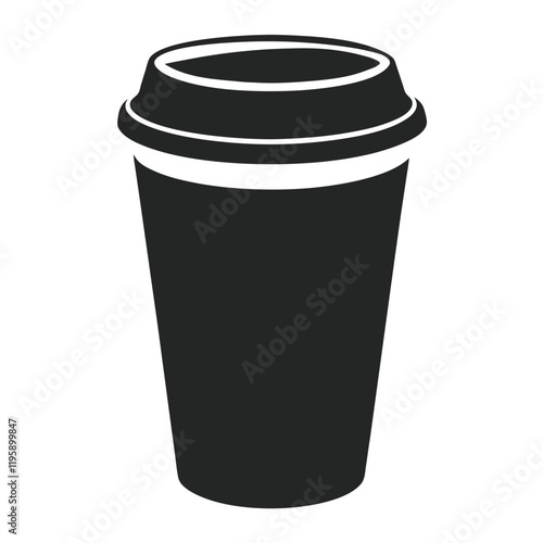 paper coffee cup with lid silhouette icon illustration, disposable coffee cup design, hot drink vector symbol, 
takeaway cup graphic, isolated container outline, morning cafes logo  
