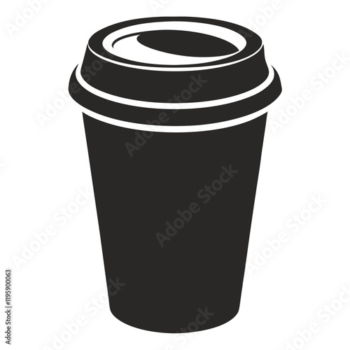 paper coffee cup with lid silhouette icon illustration, disposable coffee cup design, hot drink vector symbol, 
takeaway cup graphic, isolated container outline, morning cafes logo  
