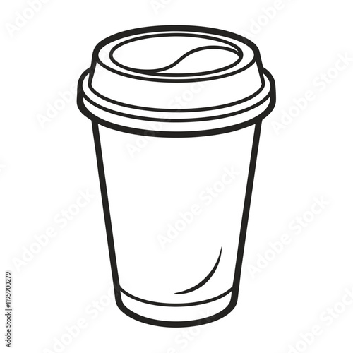 paper coffee cup with lid silhouette icon illustration, disposable coffee cup design, hot drink vector symbol, 
takeaway cup graphic, isolated container outline, morning cafes logo  
