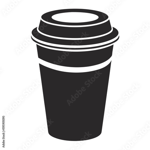 paper coffee cup with lid silhouette icon illustration, disposable coffee cup design, hot drink vector symbol, 
takeaway cup graphic, isolated container outline, morning cafes logo  
