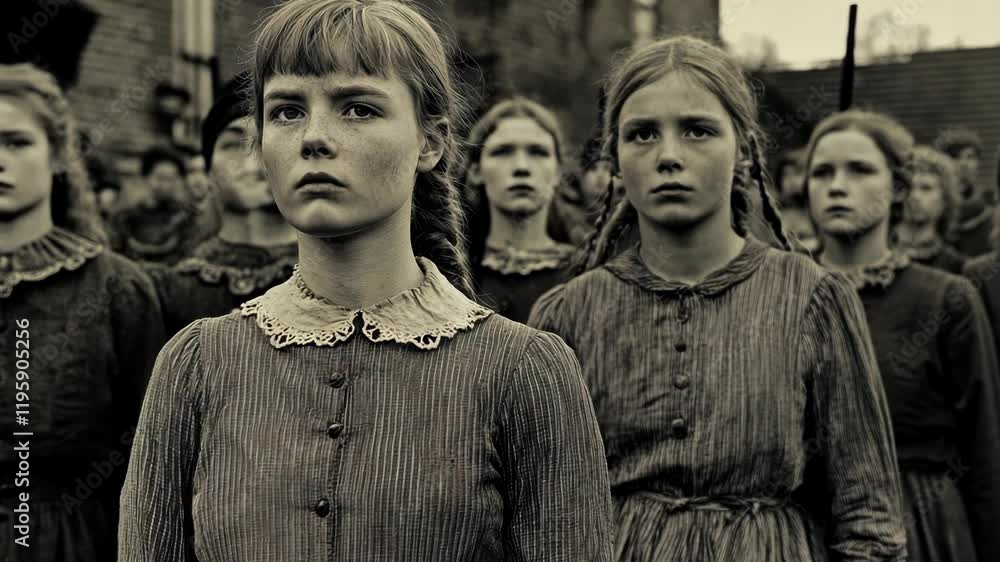 custom made wallpaper toronto digitalGroup of young girls in vintage clothing participating in a historical event in a small village during early 20th century