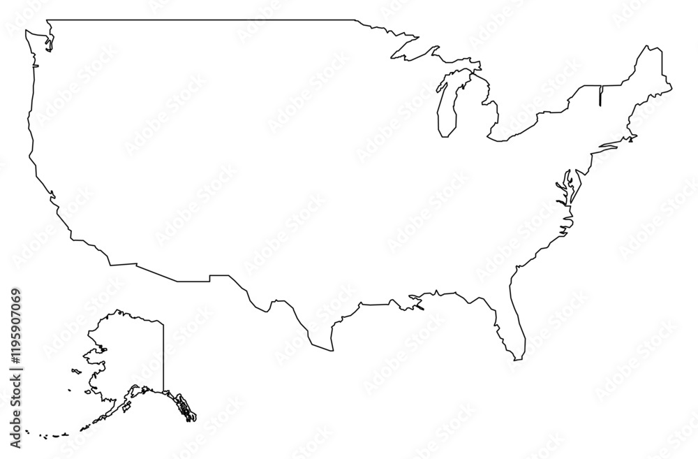 Black Outline USA Map American Country Black Outline USA Map American Country