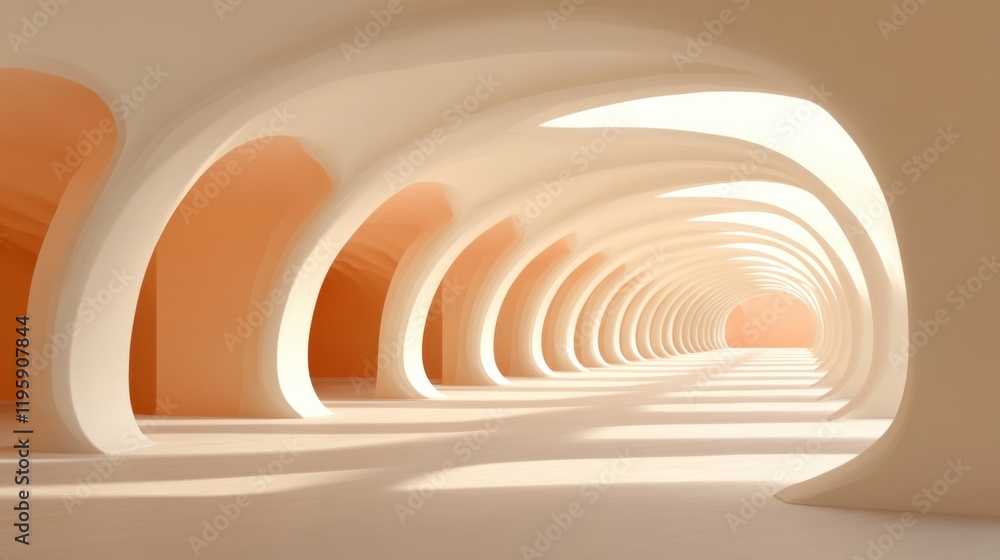 Obraz premium A serene, futuristic interior with smooth, curved arches and soft lighting, creating an abstract yet harmonious space.