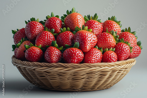 Fresh Strawberries in a Wooden Basket photo