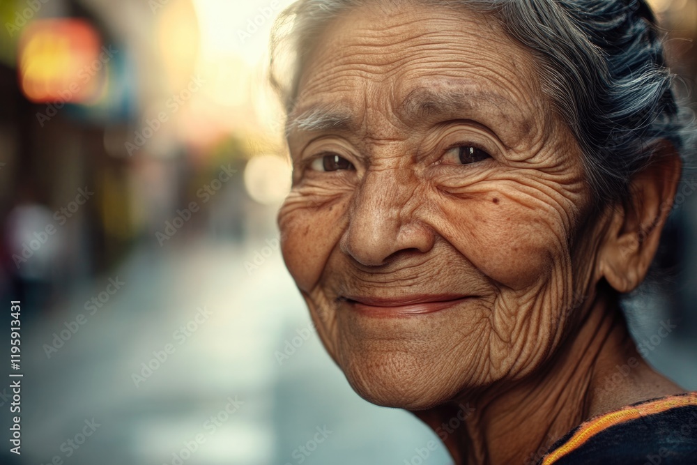 Joyful elderly woman smiles warmly, reflecting wisdom and life e Joyful elderly woman smiles warmly, reflecting wisdom and life e