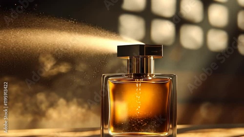Amber Perfume in a Luxurious Glass Bottle, Golden Hour