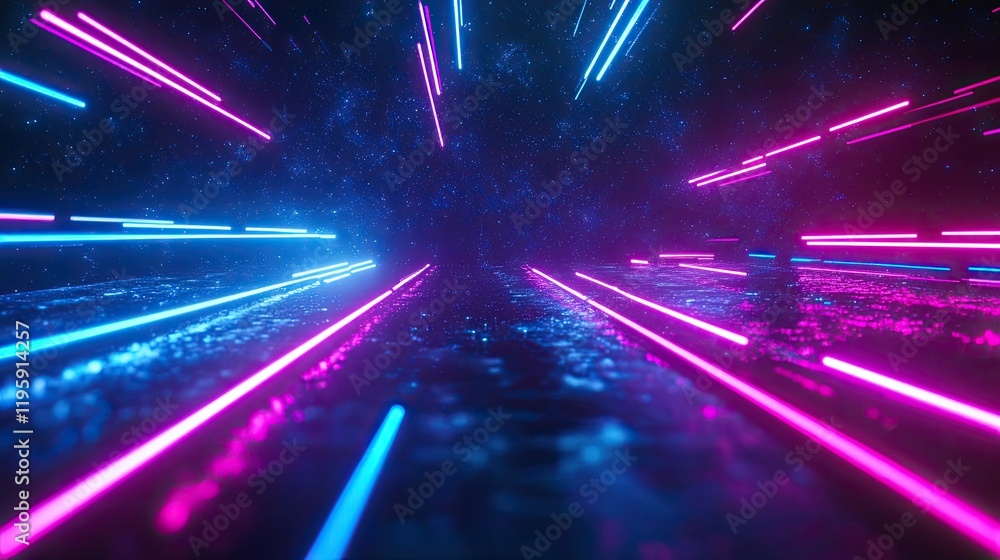 Obraz premium Vibrant neon lines create dynamic tunnel effect, evoking speed a