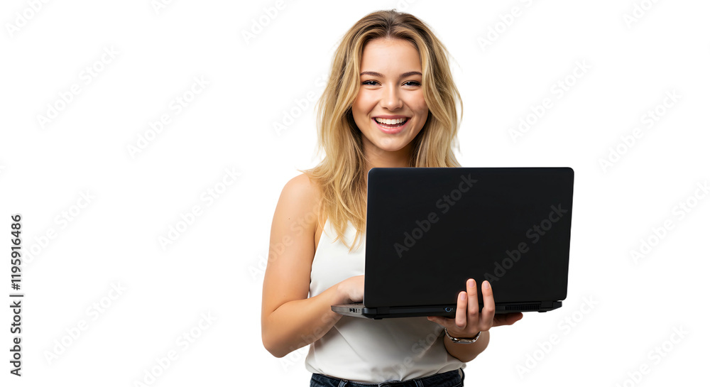 portrait of a business woman , beautiful Asian girl using laptop computer isolated on a transparent png background , lifestyle business people concept portrait of a business woman , beautiful Asian girl using laptop computer isolated on a transparent png background , lifestyle business people concept