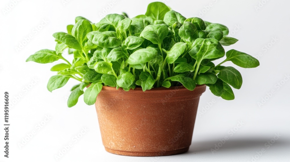Fresh Basil Plant Potted Studio White Background Fresh Basil Plant Potted Studio White Background