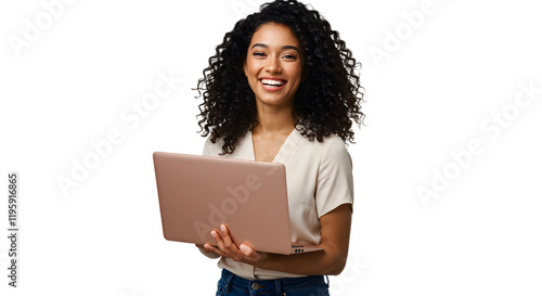 Portrait of successful businesswoman in business clothes using laptop