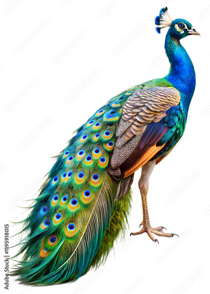Obraz premium Colorful peacock displaying its vibrant plumage in a natural setting during daylight hours PNG transparent peacock, plumage, vibrant, colorful, bird, iridescent, feathers, natural, habitat, 