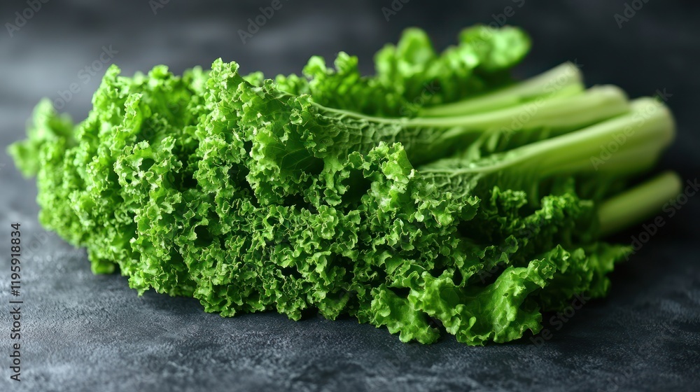 Fresh kale bunch on dark surface, healthy eating