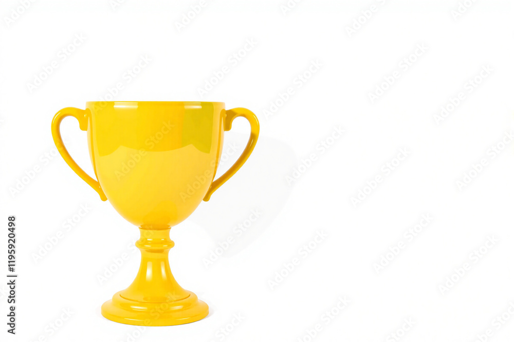 A bright yellow shiny cup shaped trophy, isolated on a solid white background. A bright yellow shiny cup shaped trophy, isolated on a solid white background.
