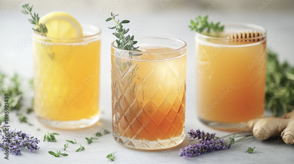 Fototapeta premium Refreshing Herbal Honey Ginger Cocktails