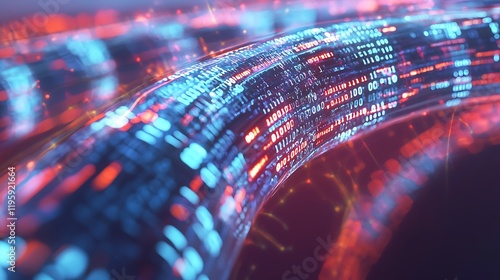 Fototapeta Naklejka Na Ścianę i Meble -  3D rendering an abstract wire cable tunnel transmitting digital binary data, depicting AI and big data technologies