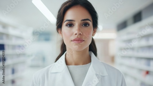 A portrait photo features a confident female doctor in a white coat, set against a bright, clinical background. The atmosphere is professional and composed. Free Download A portrait photo features a confident female doctor in a white coat, set against a bright, clinical background. The atmosphere is professional and composed. - GFXLoad