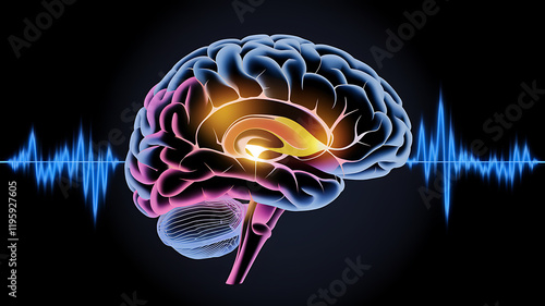 Human Brain with Brainwave Activity Visualization photo