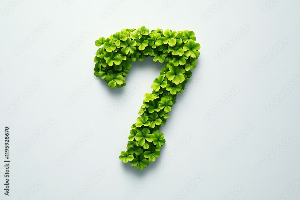 Minimalistic green clovers with a vibrant lucky seven symbol creating a clean and cheerful abstract St Patricks Day design Minimalistic green clovers with a vibrant lucky seven symbol creating a clean and cheerful abstract St Patricks Day design