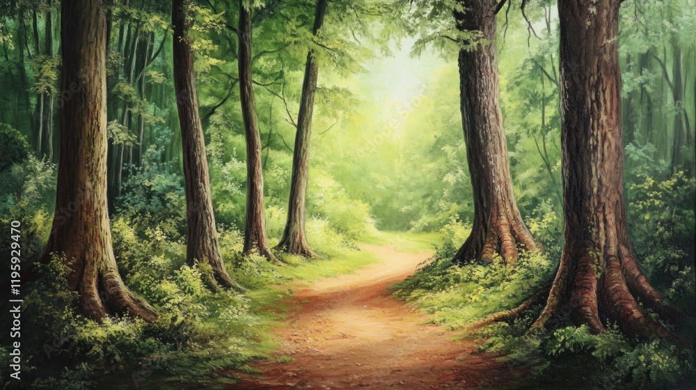 Obraz premium Forest Path Leading to Sunlight