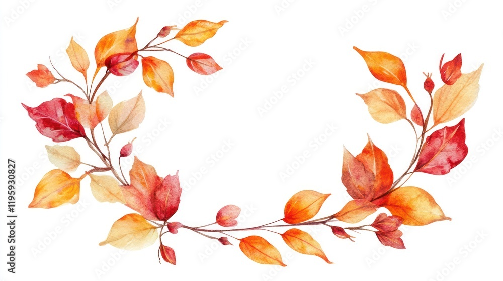 Autumn leaves wreath design, digital art, decorative, print, greeting card Autumn leaves wreath design, digital art, decorative, print, greeting card