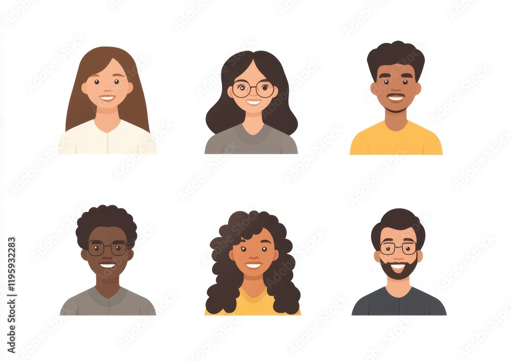 A flat illustration of Black people, minimalist style colorful portraits, diverse age groups, white background, African American culture Generative AI A flat illustration of Black people, minimalist style colorful portraits, diverse age groups, white background, African American culture Generative AI