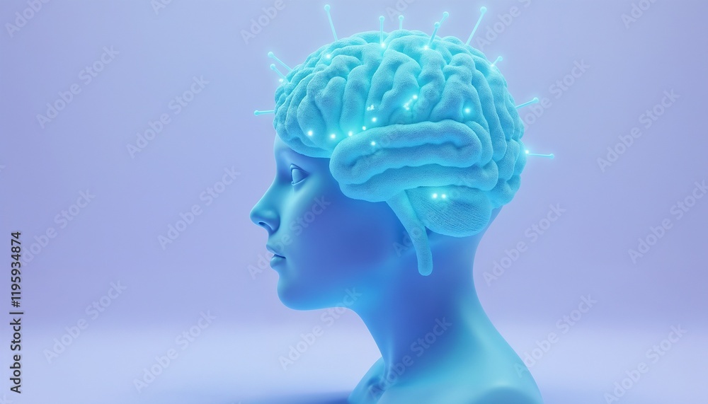 3D render depicting a human head silhouette featuring brain structure and neural circuits on a colored background. Represents concepts like artificial intelligence, neuroscience, and human cognition. 3D render depicting a human head silhouette featuring brain structure and neural circuits on a colored background. Represents concepts like artificial intelligence, neuroscience, and human cognition.