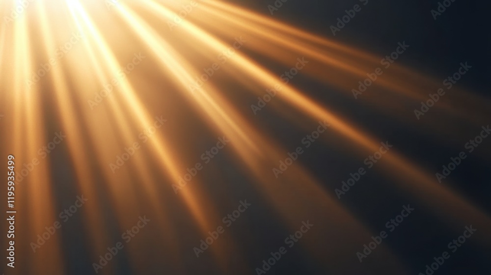 Obraz premium Warm golden rays of light spread across a dark background, creating a soothing and ethereal atmosphere reminiscent of a sunrise or heavenly glow.