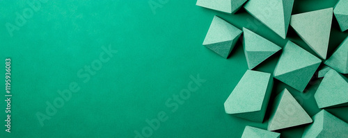 Eco-friendly for the environment. Textured geometric shapes on a teal background.