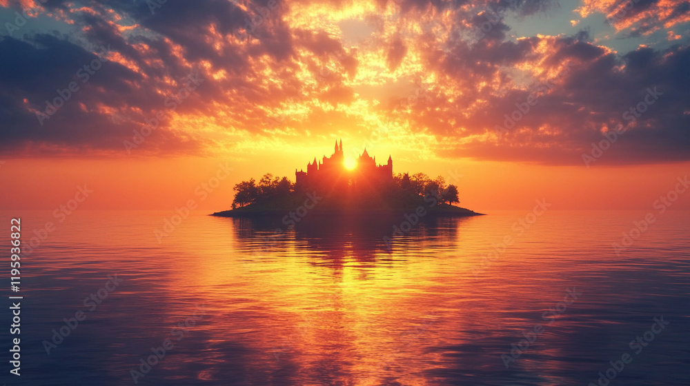 Majestic sunset casting golden hues over an island castle, tranquil ocean waves, serene landscape, wide-angle fantasy view with a blurred background and caption space for a peaceful vibe
Majestic sunset casting golden hues over an island castle, tranquil ocean waves, serene landscape, wide-angle fantasy view with a blurred background and caption space for a peaceful vibe