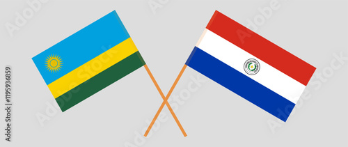 Crossed flags of Rwanda and Republic of Paraguay. Official colors. Correct proportion. Vector illustration