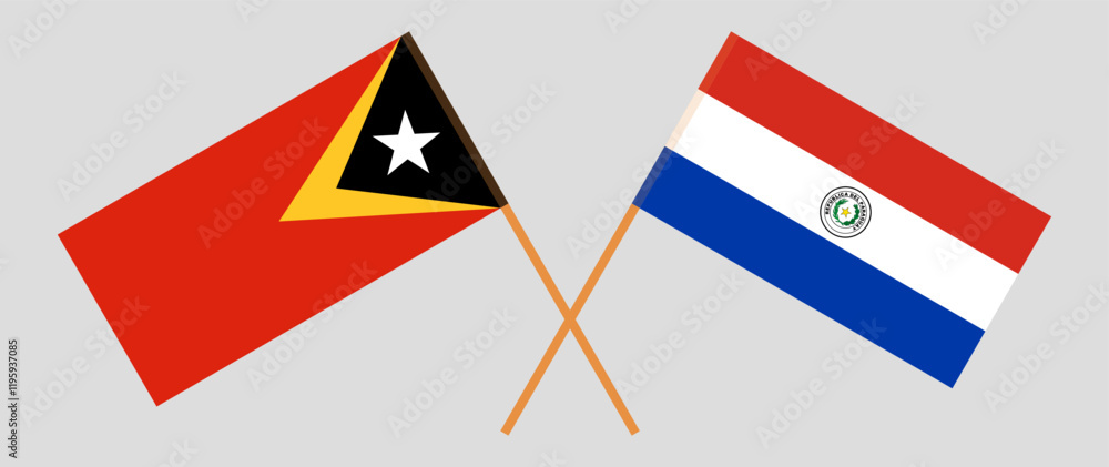 Crossed flags of East Timor and Republic of Paraguay. Official colors. Correct proportion. Vector illustration Crossed flags of East Timor and Republic of Paraguay. Official colors. Correct proportion. Vector illustration