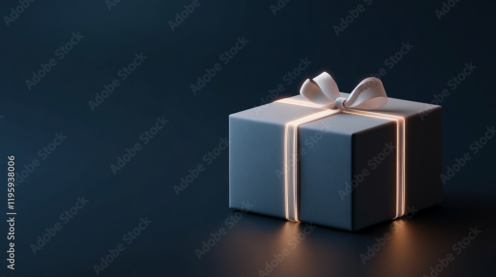 Obraz premium Eco-friendly for the environment. Gift box with a ribbon illuminated against a dark backdrop.