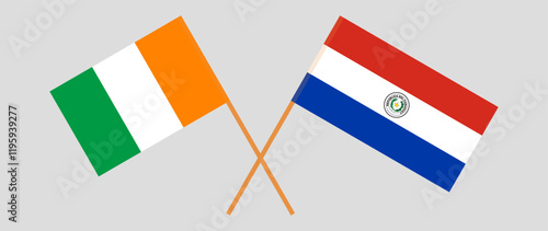 Crossed flags of Ivory Coast and Republic of Paraguay. Official colors. Correct proportion. Vector illustration