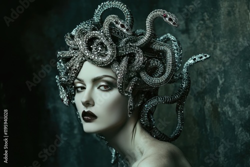 A Woman Adorned With A Sparkling Serpent Headpiece photo